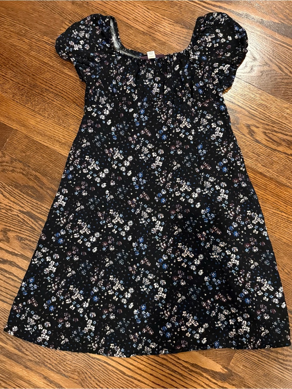 Girls Sz L 10-12 Weekend Academy Black Floral Puff-Sleeve Dress